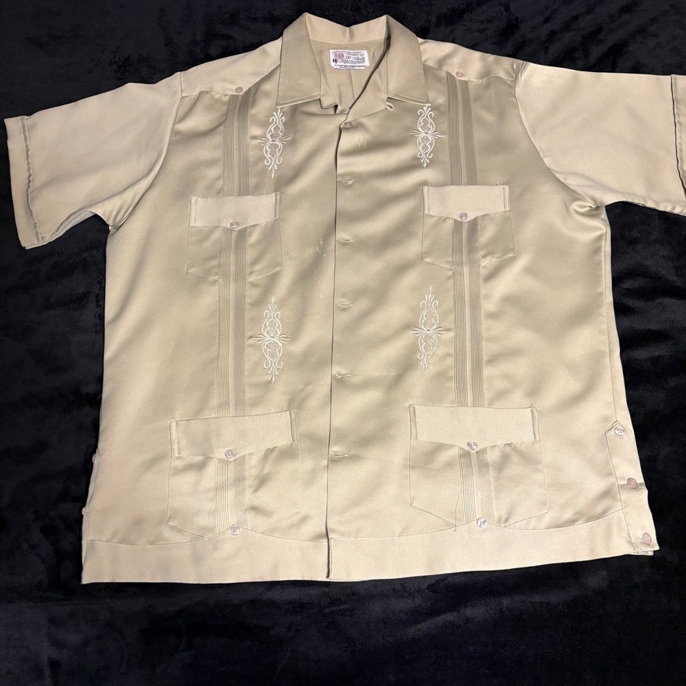 COPACABANA GUAYABERA-Men's Tan Embroidered Short Sleeve Shirt SZ 2X